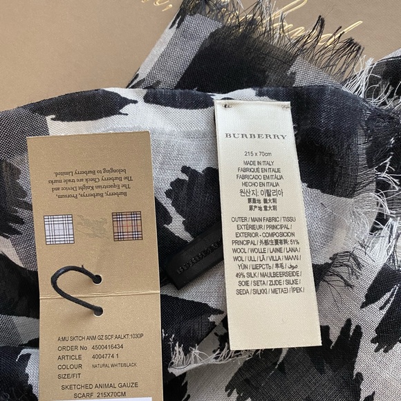 Authentic Burberry sketched animal gauze scarf - Picture 6 of 8